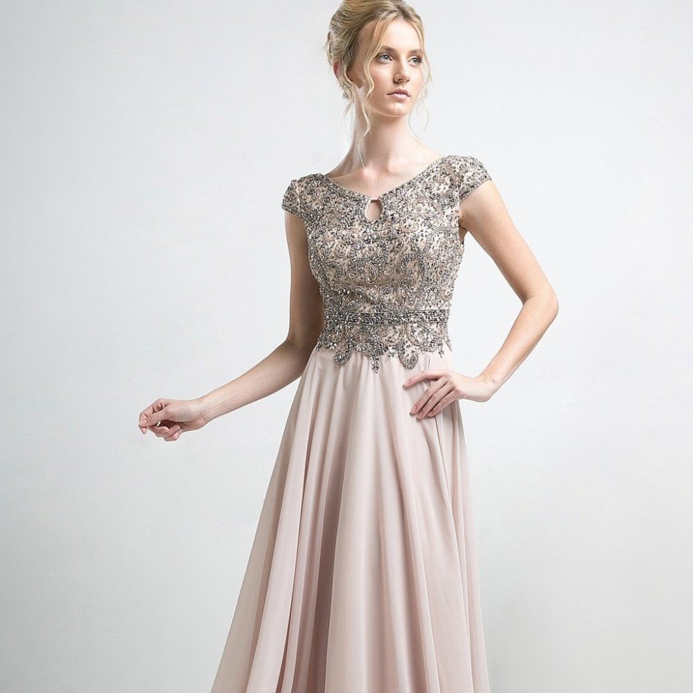 Long Champagne Formal Evening Dress